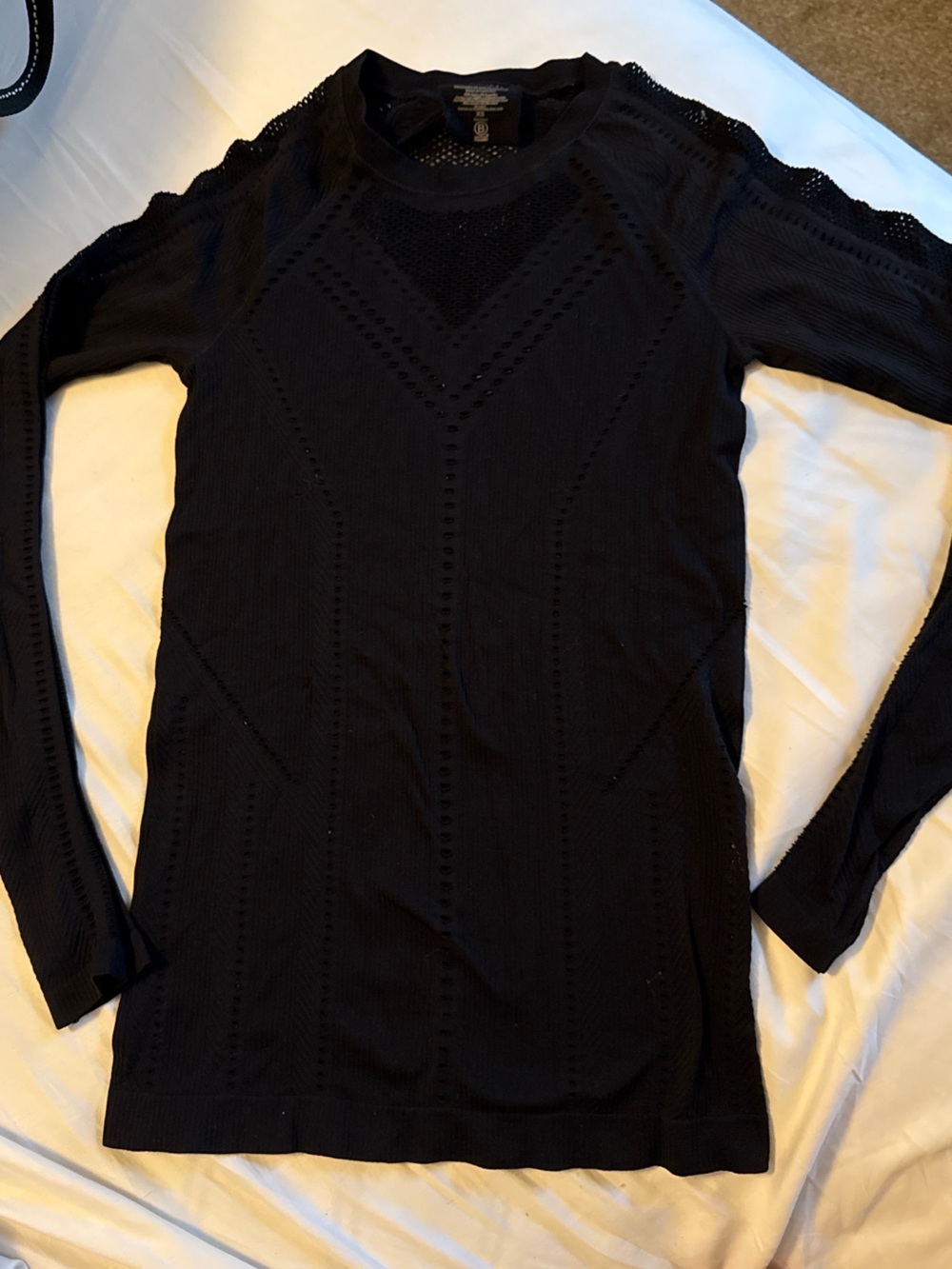 Athleta XS Black Perforated Long Sleeve Top